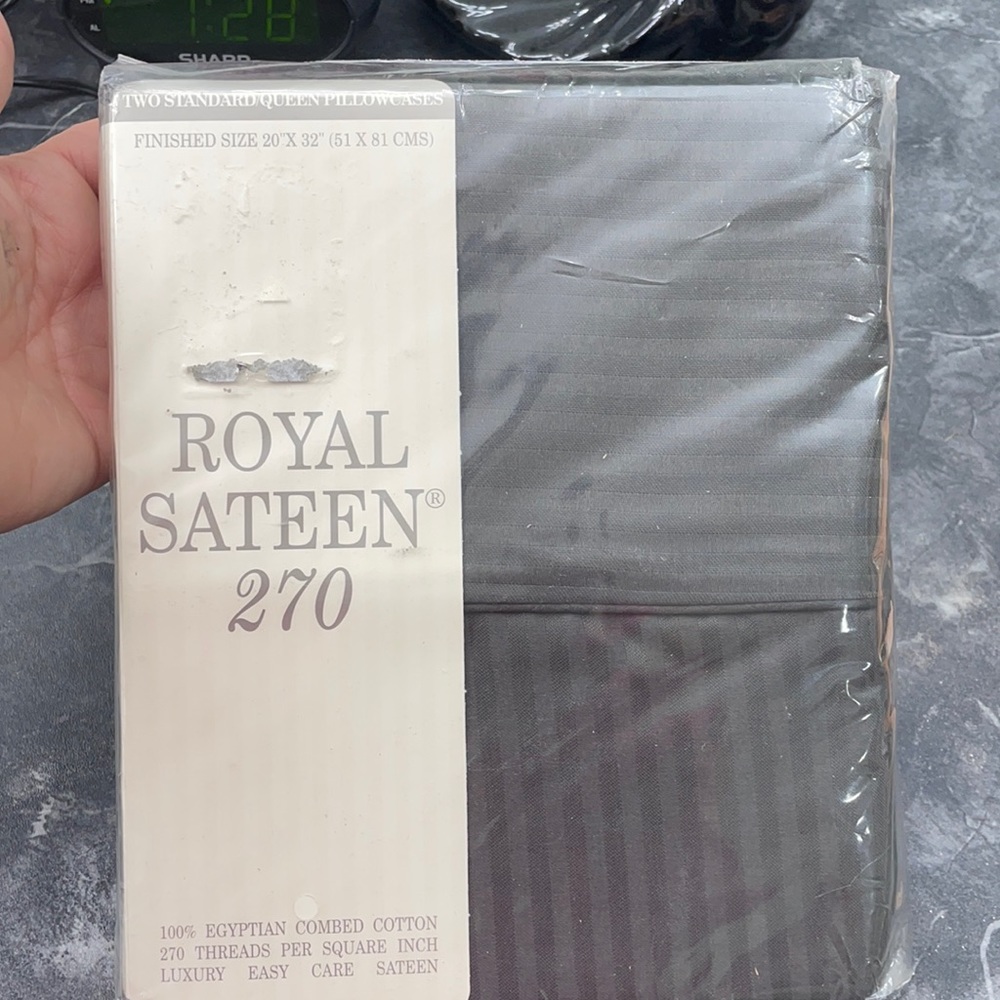 Royal Sateen graphite mixed stripe pillowcase NWT